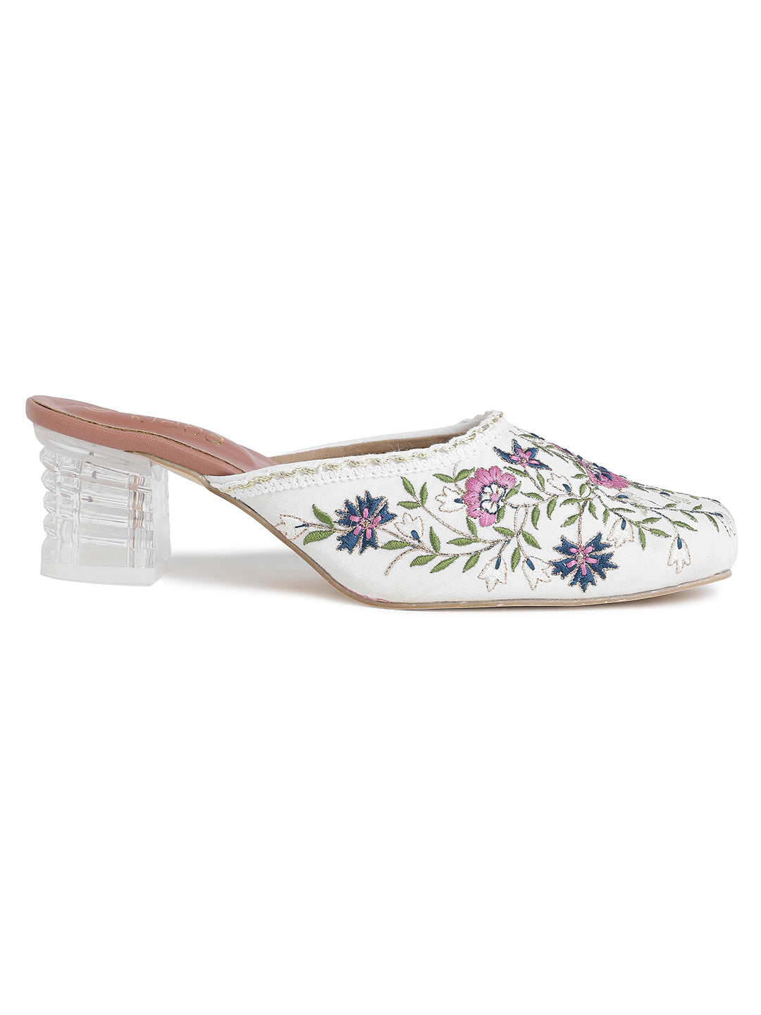 Embellished Pointed Toe Block Heeled Pumps