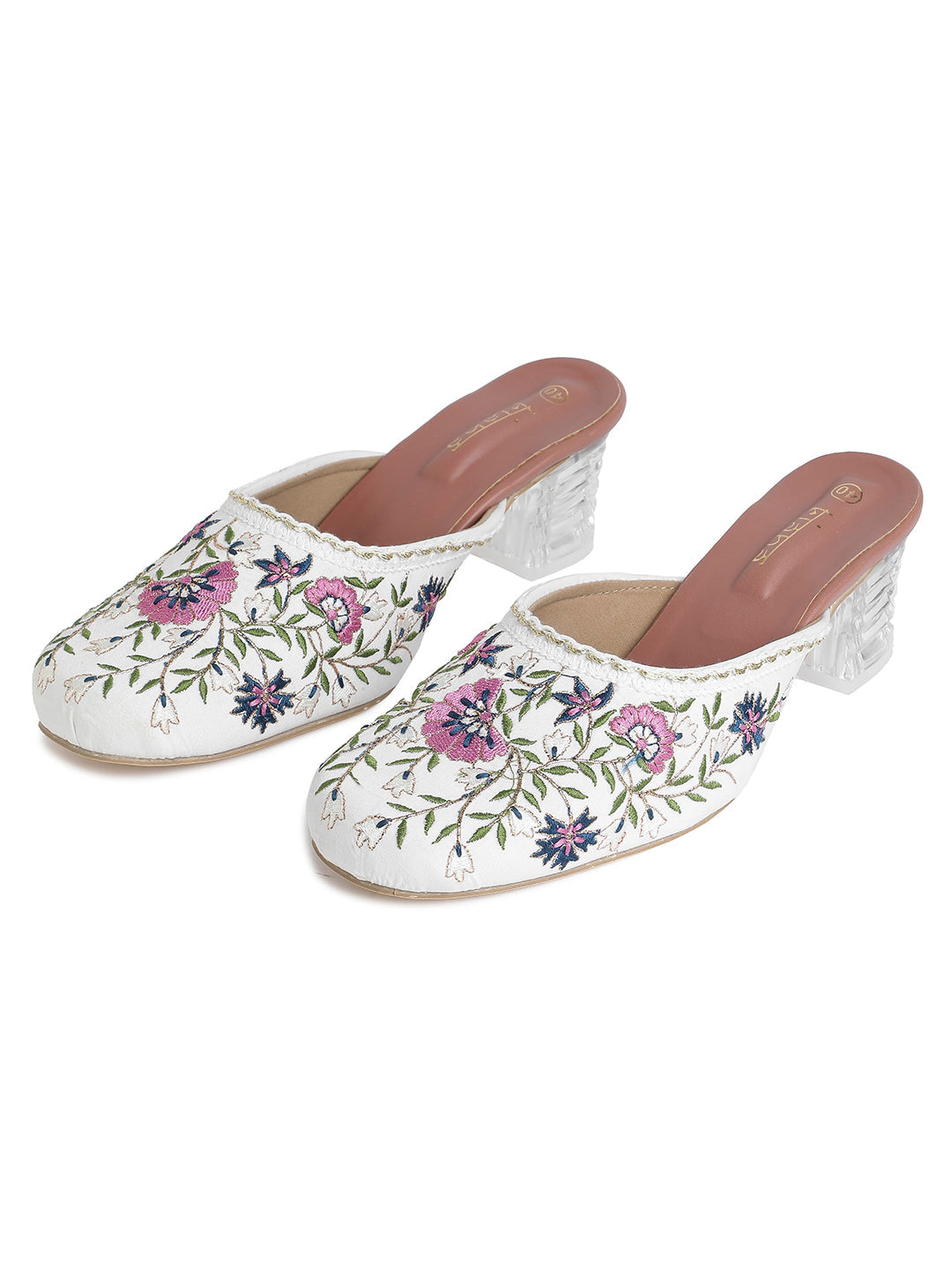 Embellished Pointed Toe Block Heeled Pumps
