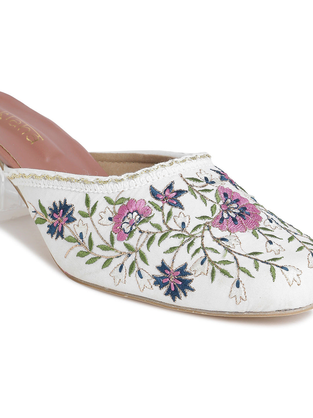 Embellished Pointed Toe Block Heeled Pumps